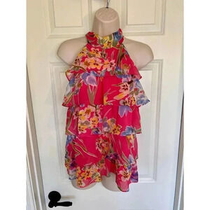 Spense pink liberty floral ruffled halter top size medium